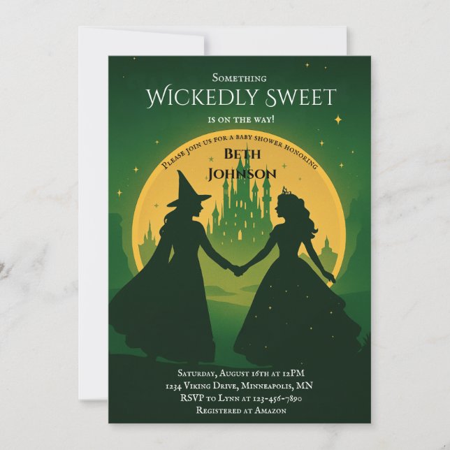 Invitation de Baby Shower Méchante | Elphaba & Gli (Devant)