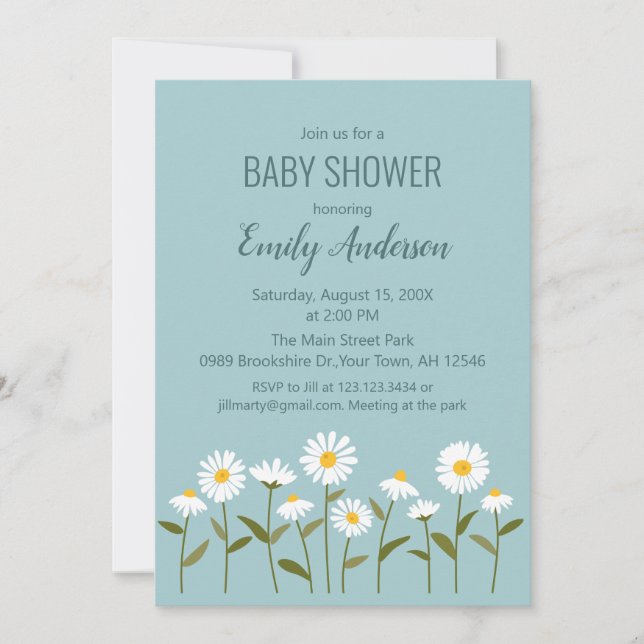 Invitation de baby shower mignonne avec des margue (Devant)