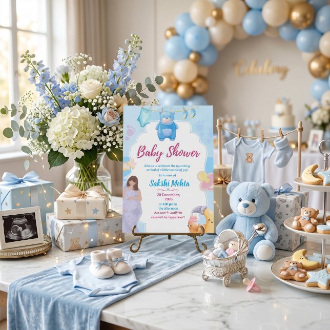 Invitation de baby shower mignonne bleue (Créateur téléchargé)