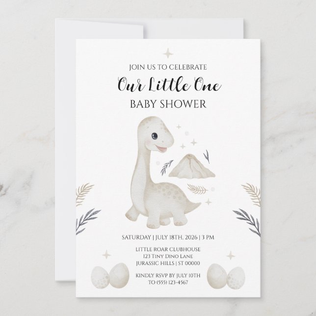 Invitation de baby shower mignonne boho dinosaure  (Devant)