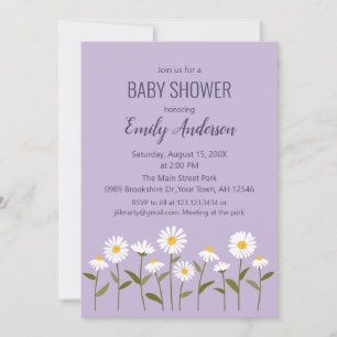 Invitation de baby shower mignonne en violet avec 
