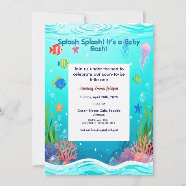 Invitation de Baby Shower Mignonne Sous l'Océan -  (Devant)