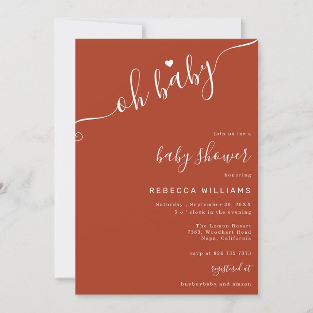 Invitation de Baby shower minimaliste en terre cui (Devant)