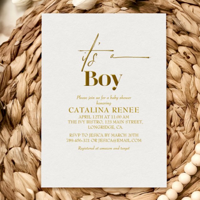 Invitation de Baby shower minimaliste Glam Gold (Créateur téléchargé)