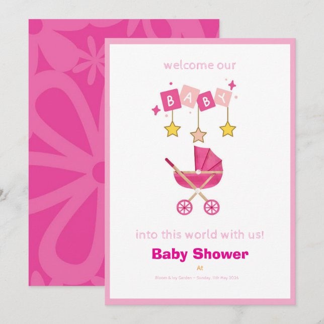 Invitation de baby shower minimaliste mignonne (Devant / Derrière)