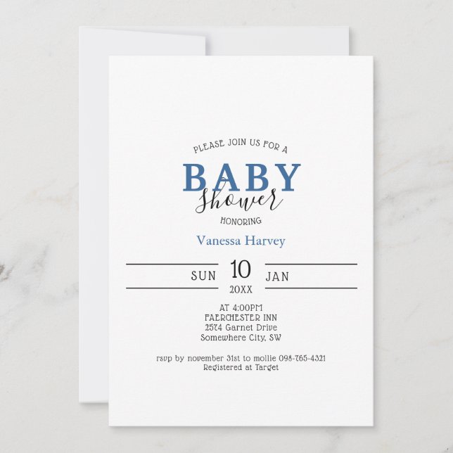 Invitation de Baby shower minimaliste simple (Devant)