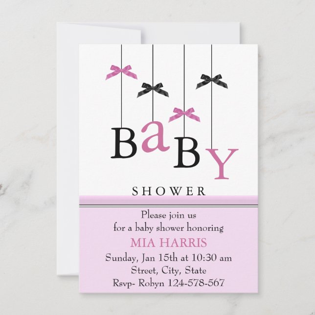 Invitation de baby shower mobile avec ruban rose e (Devant)