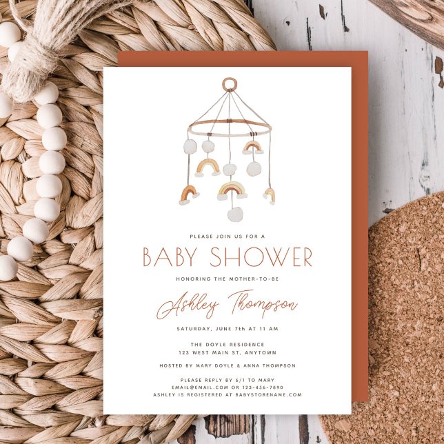Invitation de Baby shower mobile Cute Boho Rainbow (Cute Boho Rainbow Mobile Baby Shower Invitation)