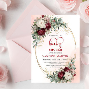 Invitation de baby shower moderne aux fleurs rouge