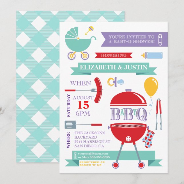 Invitation de Baby Shower Moderne BBQ Bébé Neutre (Devant / Derrière)
