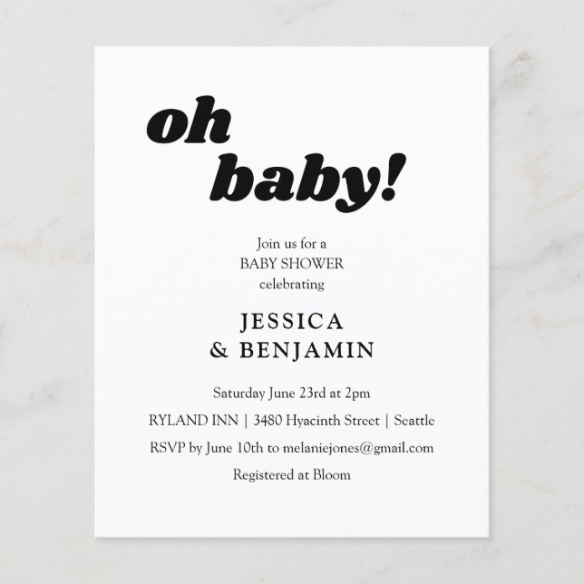 Invitation de baby shower moderne et blanche abord (Devant)