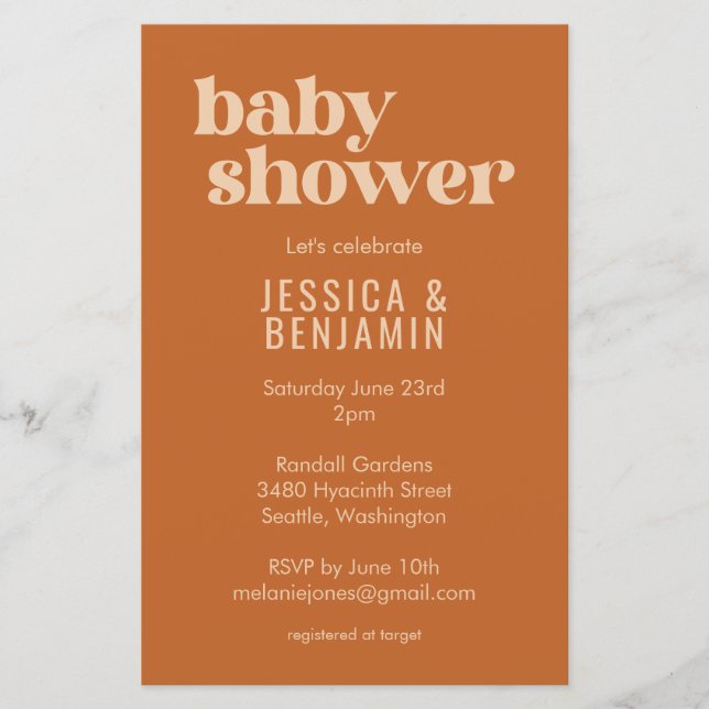 Invitation de baby shower moderne et mignonne en t (Devant)