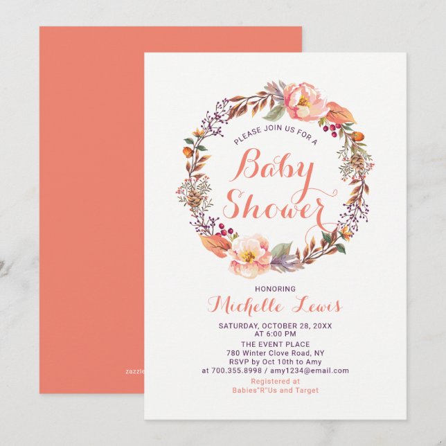 Invitation de Baby Shower Moderne Fille Fleur Auto (Devant / Derrière)