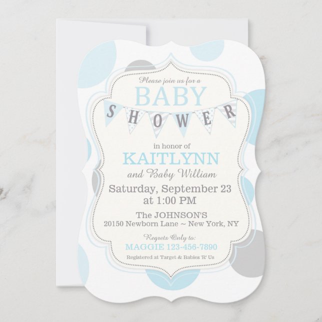 Invitation de Baby shower moderne Polka-dots et Bu (Devant)