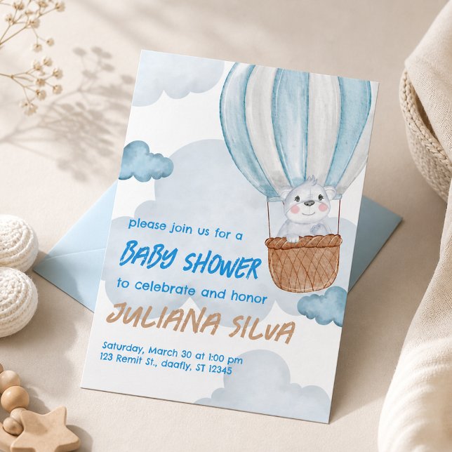 Invitation de baby shower modifiable Bleu & Blanc  (Créateur téléchargé)