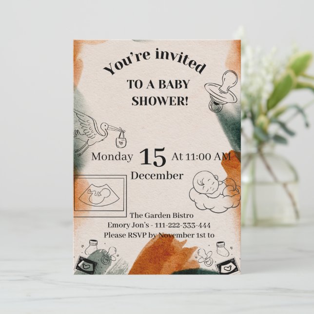 Invitation de baby shower modifiable | Sucette min (Debout devant)