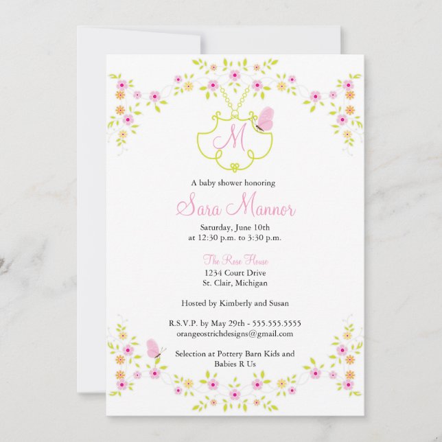 Invitation de baby shower - monogramme (Devant)
