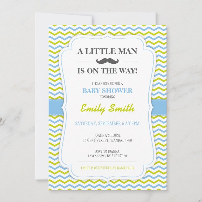 Invitation de Baby shower Mustache Little Man (Devant)