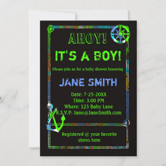 Invitation de Baby shower Nautique Ancre Neon