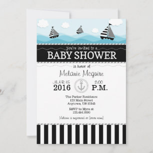 Invitation de Baby shower nautique bleu noir