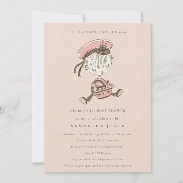 Invitation de Baby shower nautique Blush Little Sa (Devant)