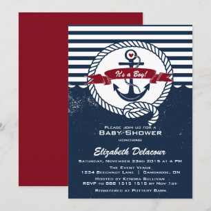 Invitation de Baby shower nautique de la Marine et