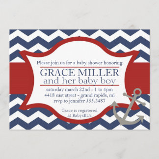 Invitation de Baby shower nautique. Le bleu et le