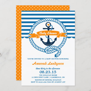 Invitation de Baby shower nautique marine et orang