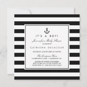 Invitation de Baby shower nautique noir et blanc