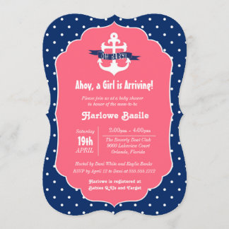 Invitation de Baby shower nautique, Rose Blue Girl