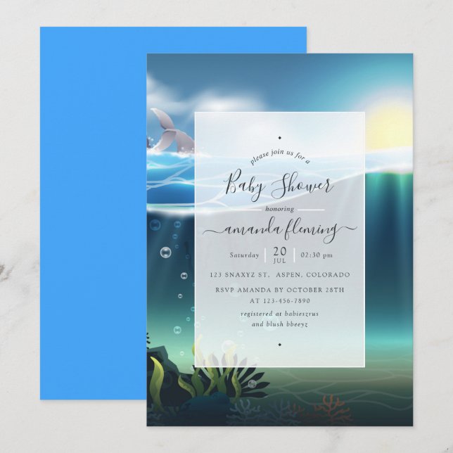 Invitation de baby shower nautique sous la mer (Devant / Derrière)