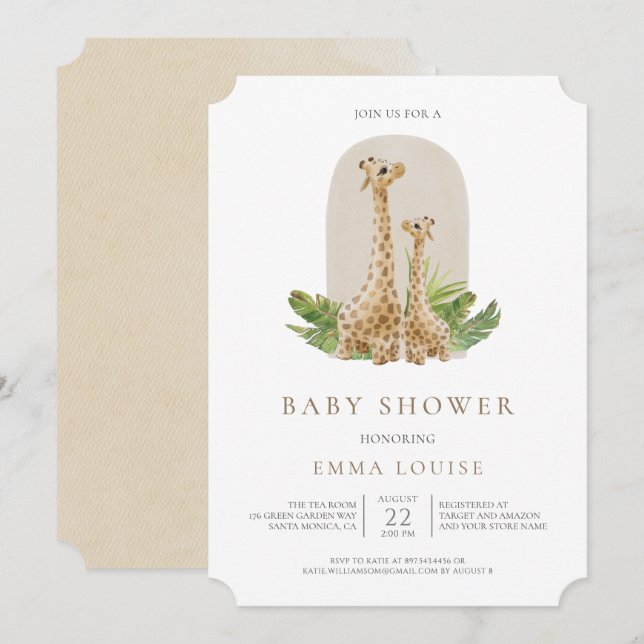 Invitation de Baby shower Neutre Boho Giraffe (Devant / Derrière)