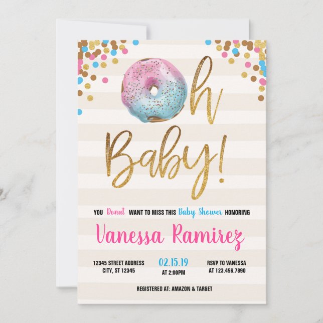 Invitation de baby shower neutre Donut Twins (Devant)