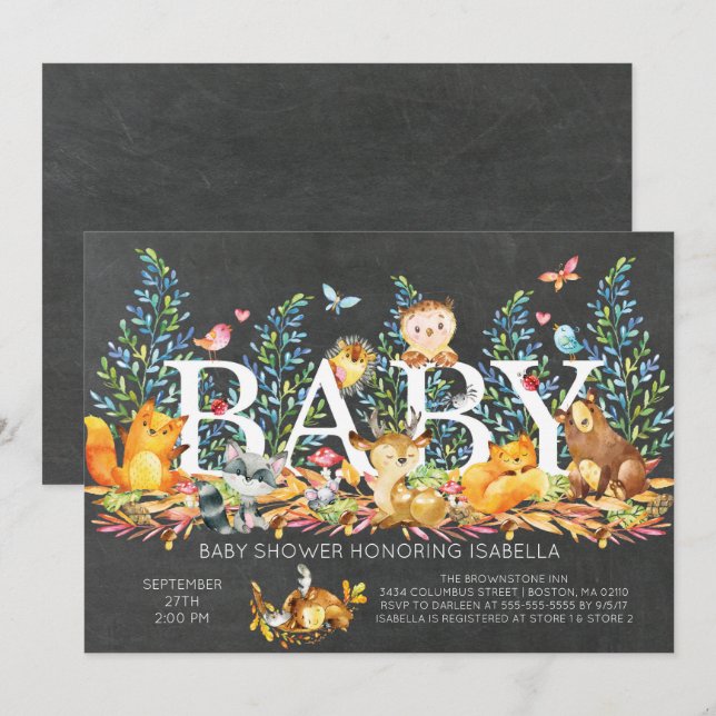 Invitation de Baby shower neutre en bois rustique (Devant / Derrière)