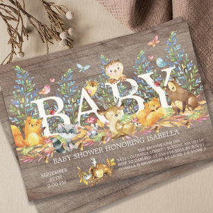 Invitation de Baby shower neutre en bois rustique