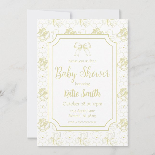 Invitation de Baby shower neutre pour le sexe jaun (Devant)