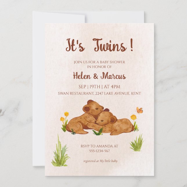Invitation de baby shower neutre pour les jumeaux (Devant)
