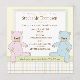 Invitation de Baby shower Nounours de Twin Boy Gir