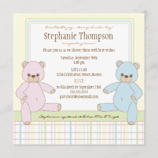 Invitation de Baby shower Nounours de Twin Boy Gir