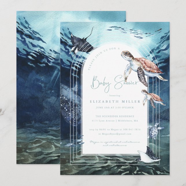 Invitation de Baby Shower Océan Tortue de Mer (Devant / Derrière)