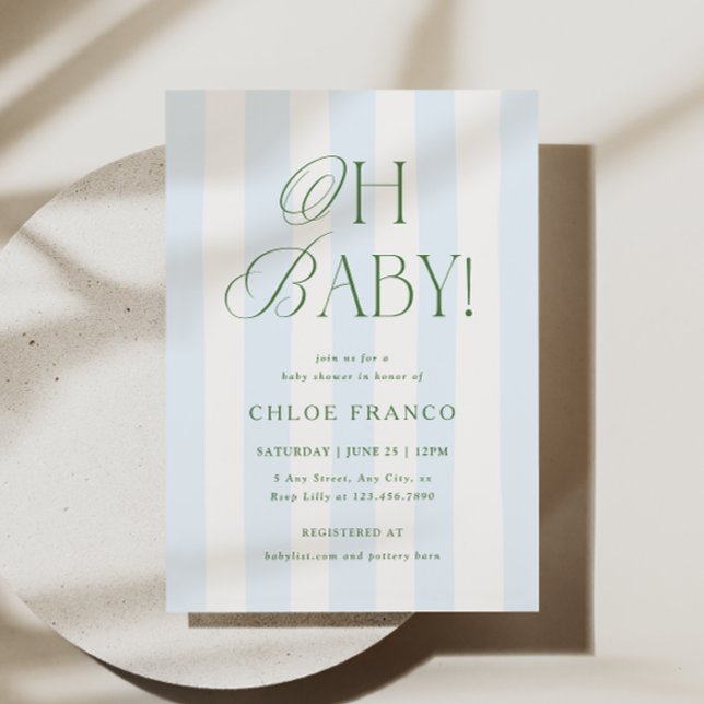 Invitation de Baby Shower Oh Bébé Classique Rayure (Créateur téléchargé)