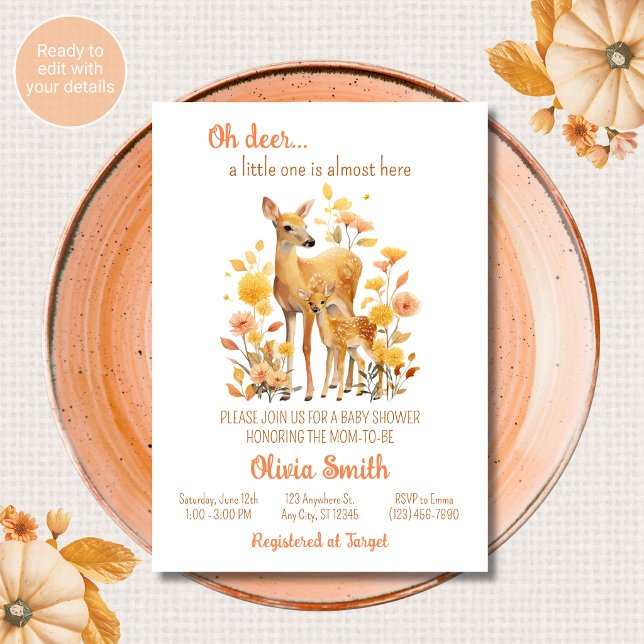 Invitation de Baby Shower « Oh Deer » Thème d'Auto (Créateur téléchargé)
