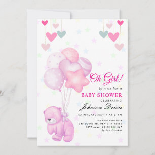 Invitation de baby shower « Oh Girl ! » avec ours