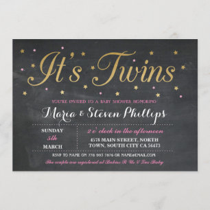 Invitation de Baby shower or Chalk roses Twins Gir
