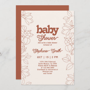Invitation de Baby shower orange brûlé rétro