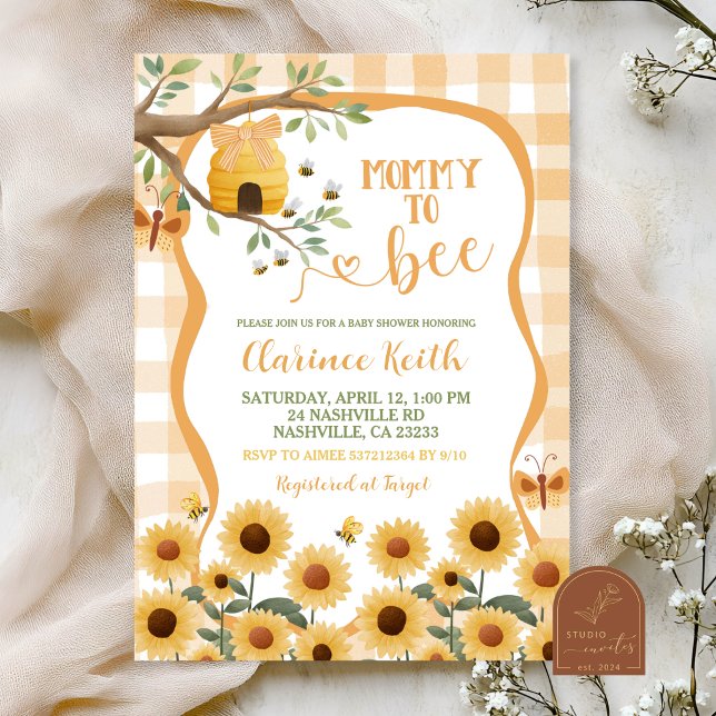 Invitation de Baby Shower Orange Gingham Plaid Sun (Créateur téléchargé)