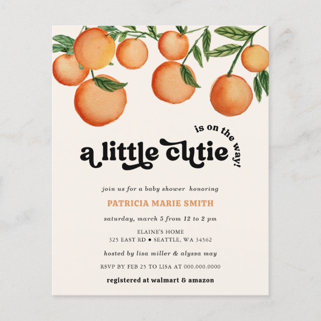 Invitation de Baby shower orange Little Cutie Budg (Devant)
