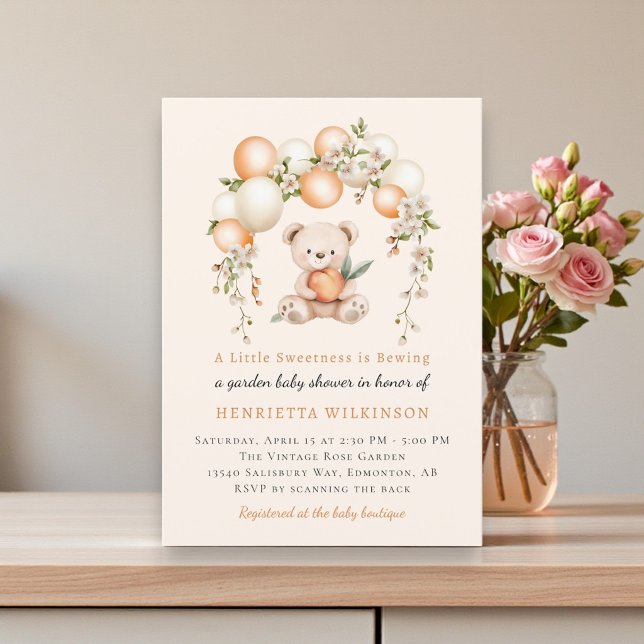 Invitation de Baby Shower Ours en Peluche Fleur de (Créateur téléchargé)