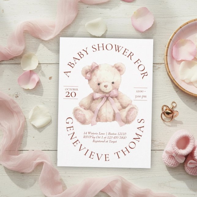 Invitation de Baby Shower Ours en Peluche Rose Mod (Créateur téléchargé)