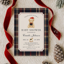 Invitation de Baby Shower Ours en Peluche Tartan V